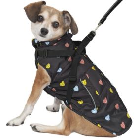 Fashion Pet Puffy Heart Harness Coat Black (Option: Medium)